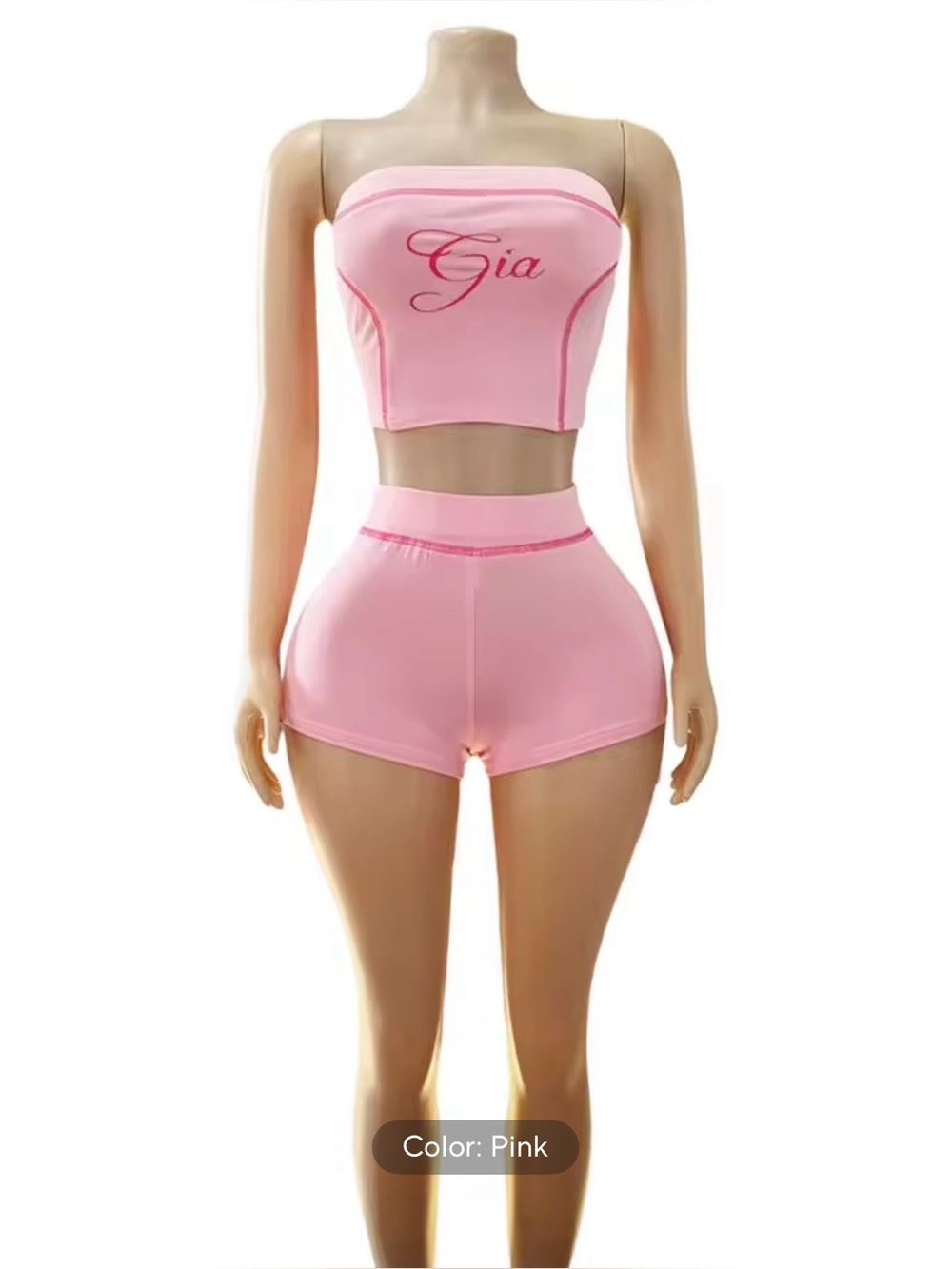 Pink Strapless Two-Piece Lounge Set iamgia